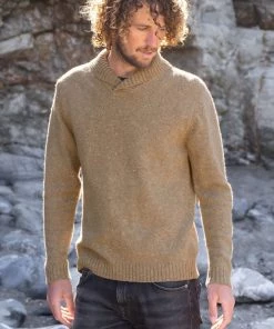 Deals Celtic Store 14 Celtic & Co. Mens Camel Donegal Shawl Collar Jumper