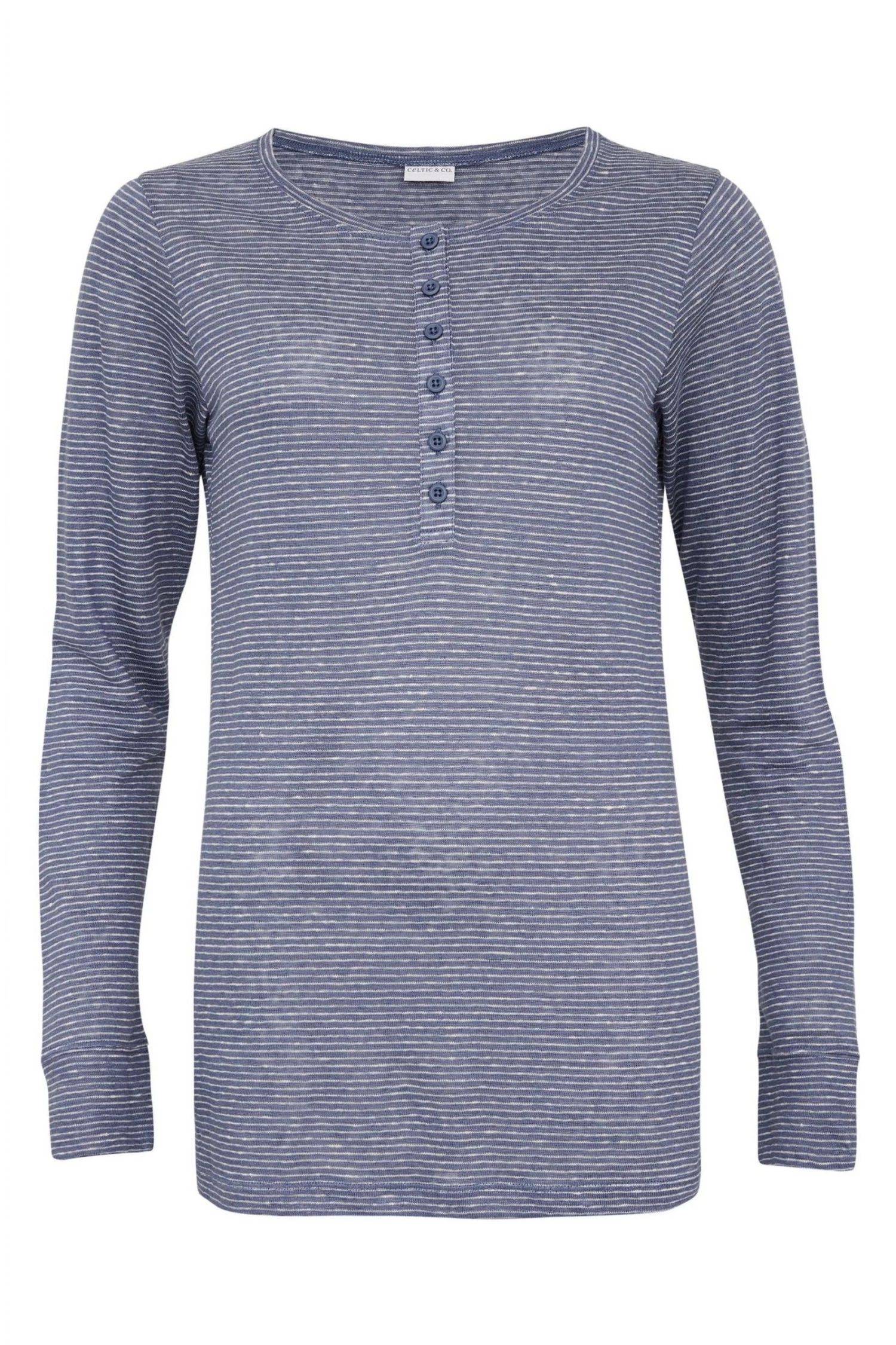 Celtic & Co. Cornflower Blue Stripe Linen Henley Top 4 Celtic & Co. Cornflower Blue Stripe Linen Henley Top - Image 2