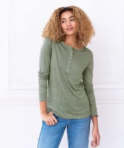Celtic & Co. Celtic & Co Sage Green Linen Henley Top