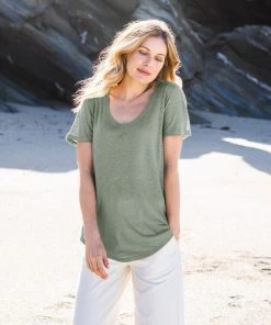 Celtic & Co. Celtic & Co Sage Green Linen Scoop Neck T-Shirt