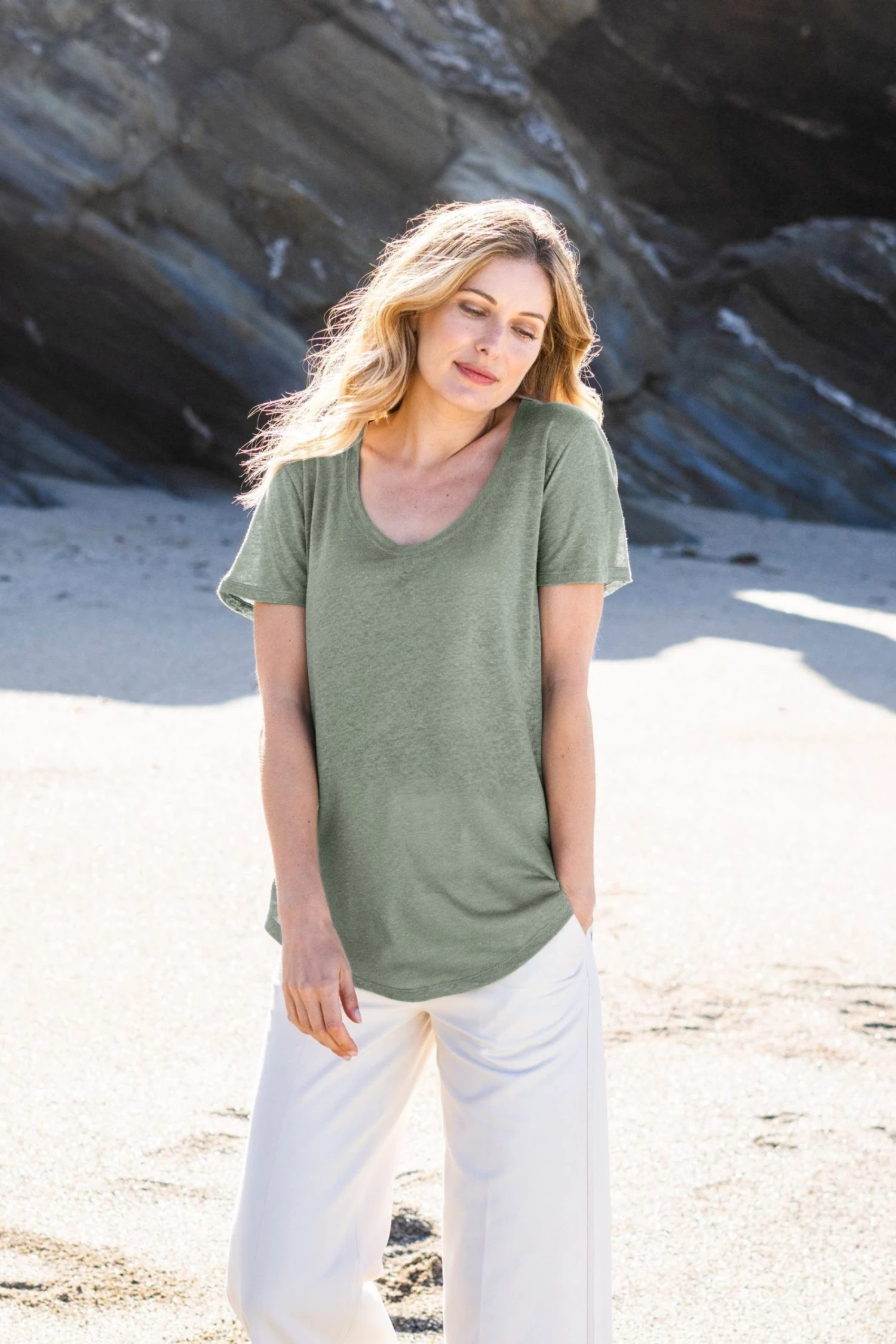 Celtic & Co. Celtic & Co Sage Green Linen Scoop Neck T-Shirt 3 Celtic & Co. Celtic & Co Sage Green Linen Scoop Neck T-Shirt