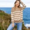 Celtic & Co. Celtic & Co Cream Stripe Placement Crew Neck Jumper