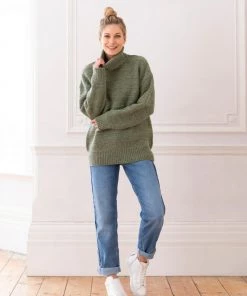 Celtic & Co. Green Purl Detail Roll Neck Jumper