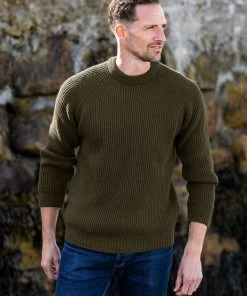 Celtic & Co. Mens Green Ribbed Fisherman's Jumper