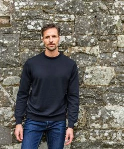 Celtic & Co. Mens Blue Fine Knit Crew Jumper