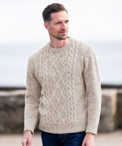 Celtic & Co. Celtic & Co Natural Men'S Cable Crew Neck Jumper