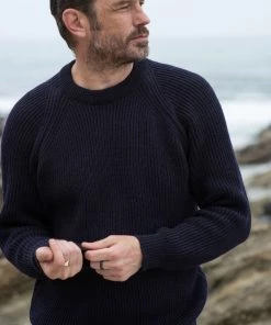 Celtic & Co. Celtic & Co Blue Mens Ribbed Fishermans Jumper