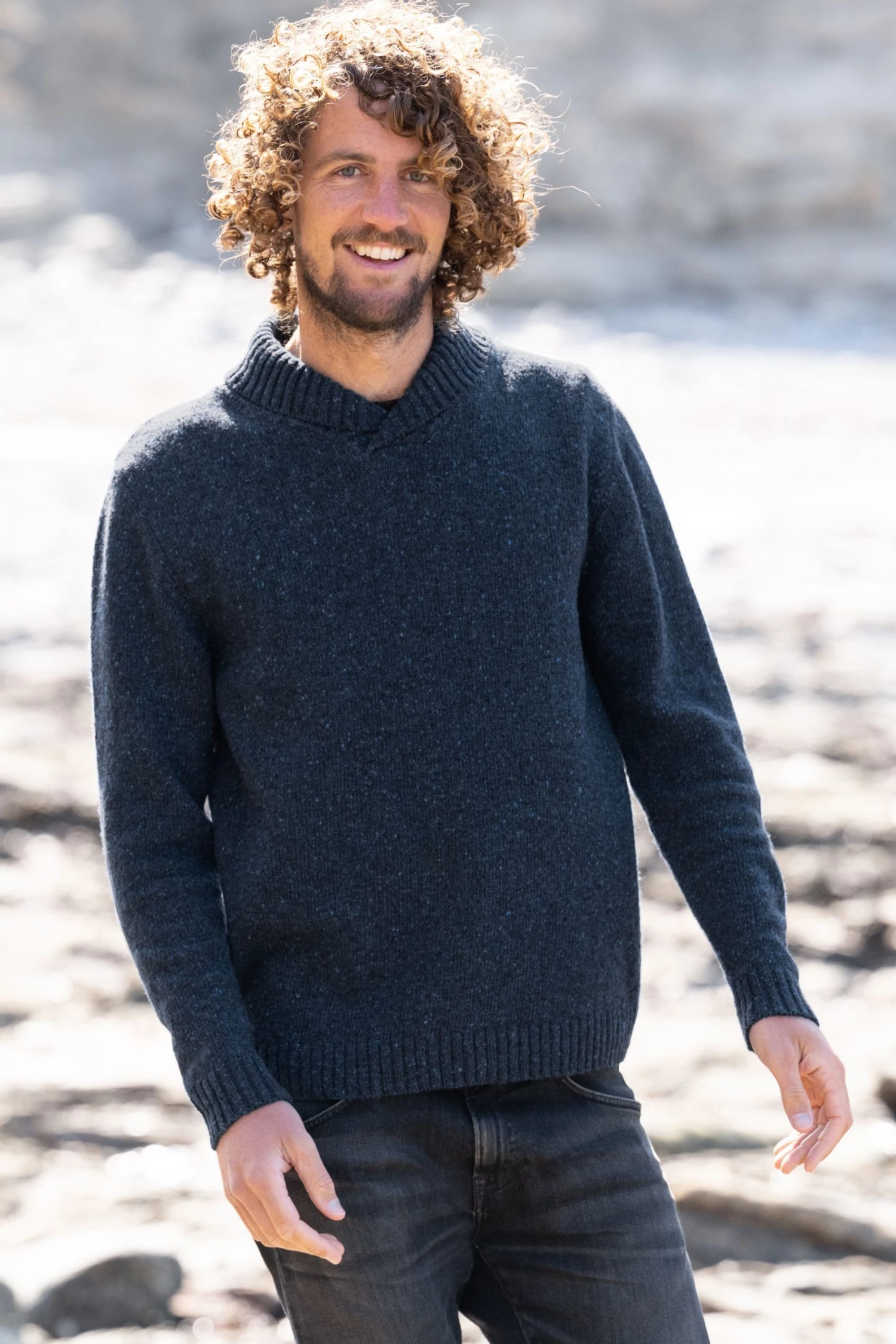 Celtic & Co. Men Blue Donegal Shawl Collar Jumper 3 Celtic & Co. Men Blue Donegal Shawl Collar Jumper