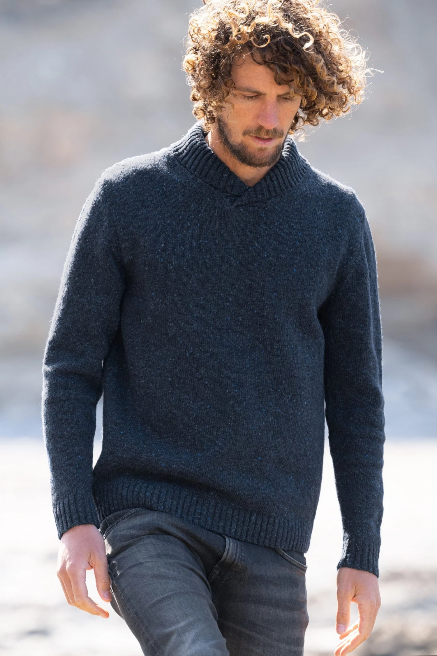 Celtic & Co. Men Blue Donegal Shawl Collar Jumper 4 Celtic & Co. Men Blue Donegal Shawl Collar Jumper - Image 2