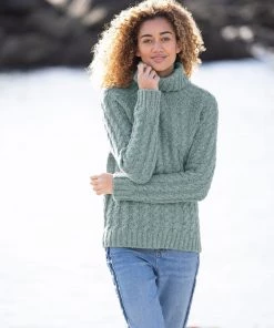 Celtic & Co. Blue Donegal Cable Roll Neck Jumper