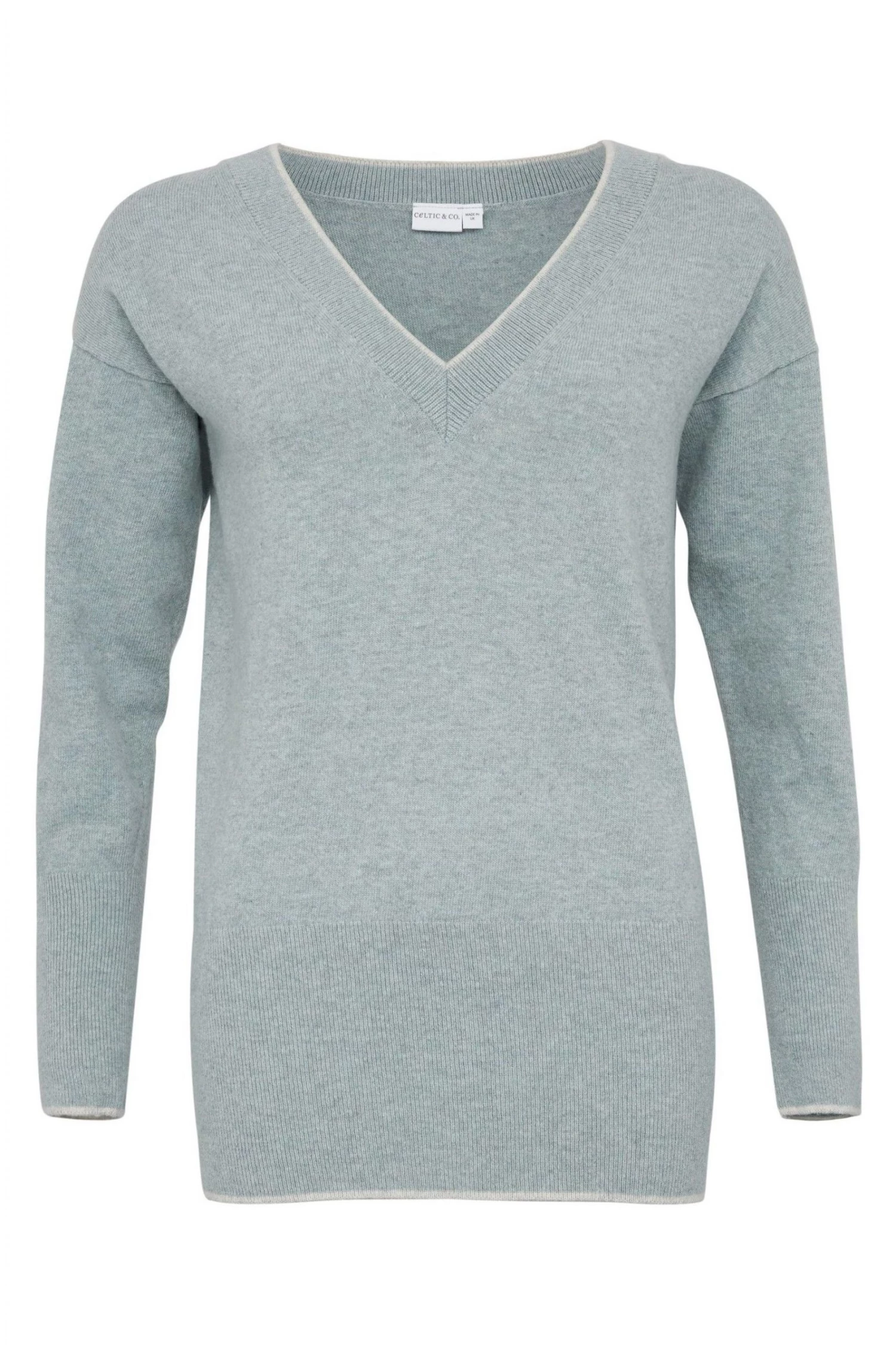 Celtic & Co. Blue Skylight And Fossil Tipped Supersoft V Jumper 4 Celtic & Co. Blue Skylight And Fossil Tipped Supersoft V Jumper - Image 2
