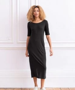 Celtic & Co. Black Linen/Cotton Button Back Dress