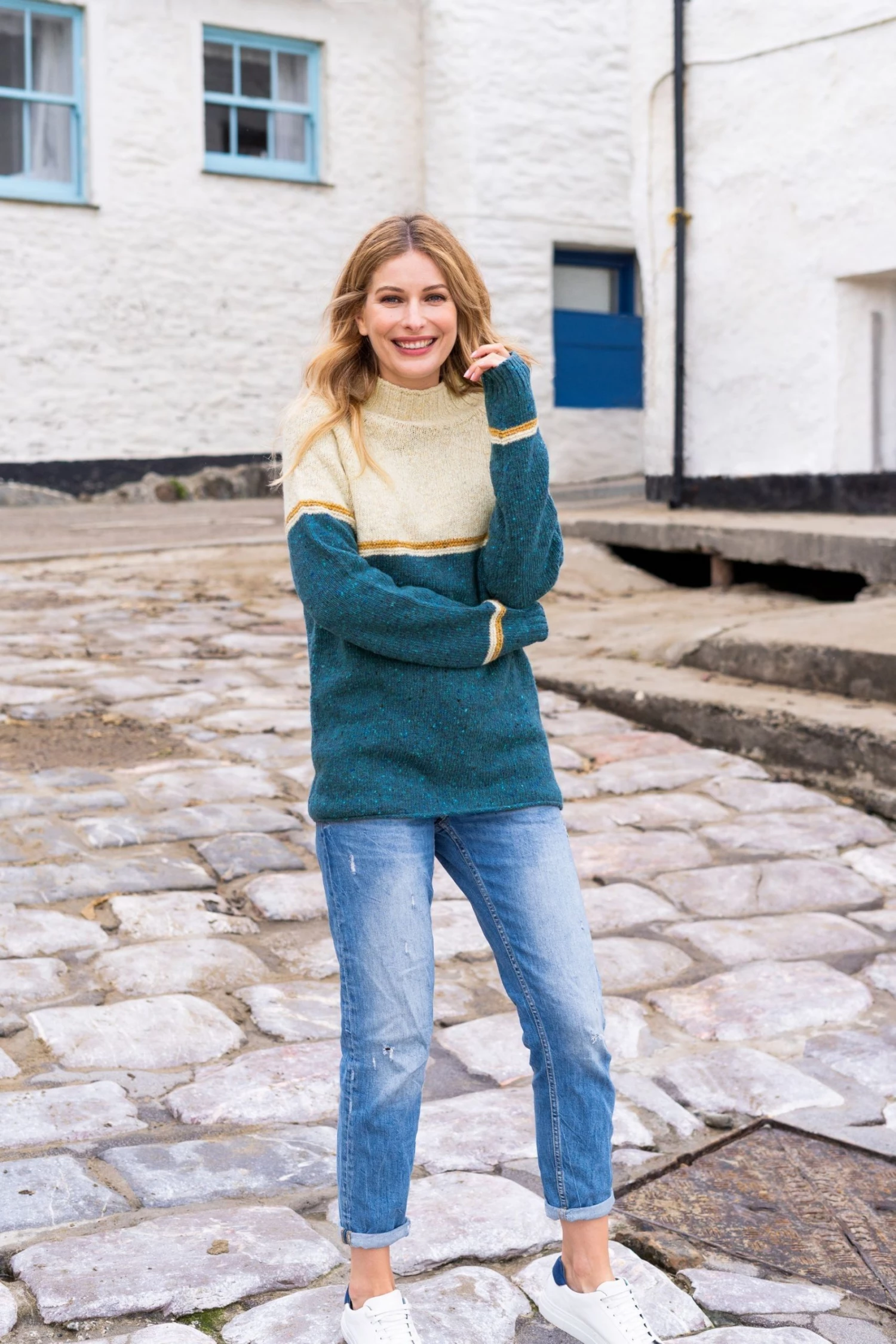 Celtic & Co. Celtic & Co Blue Colourblock Flecked Funnel Neck Jumper 4 Celtic & Co. Celtic & Co Blue Colourblock Flecked Funnel Neck Jumper - Image 2