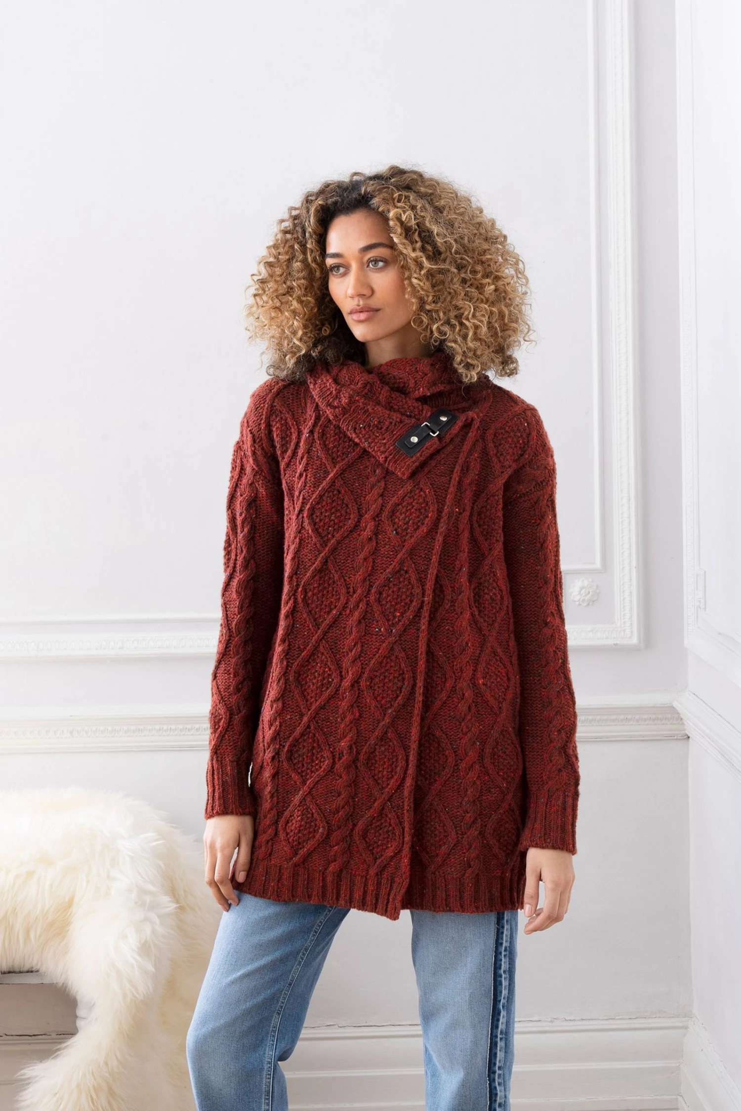 Celtic & Co. Red Donegal Buckle Detail Cardigan 3 Celtic & Co. Red Donegal Buckle Detail Cardigan