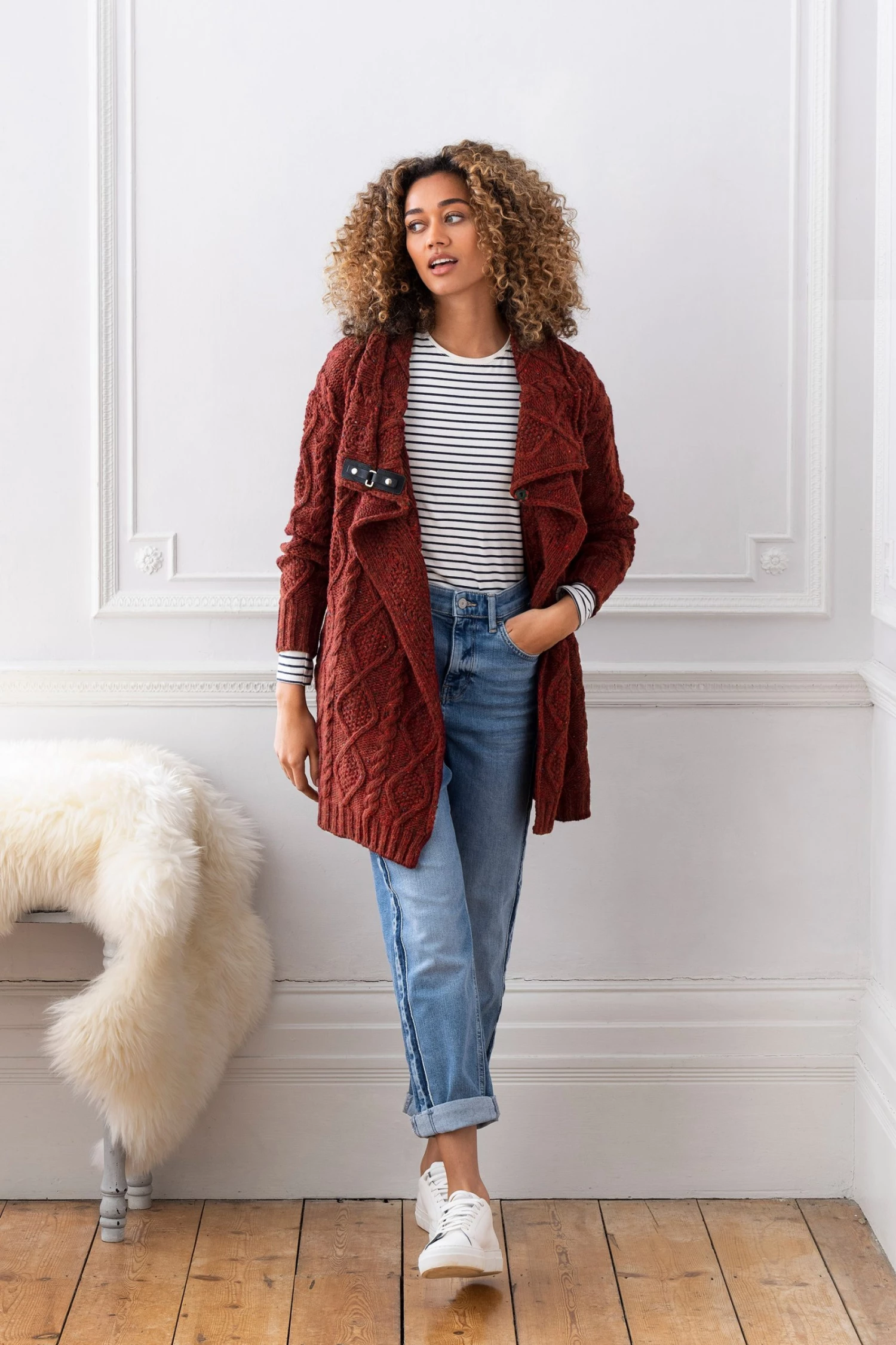 Celtic & Co. Red Donegal Buckle Detail Cardigan 4 Celtic & Co. Red Donegal Buckle Detail Cardigan - Image 2