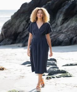 Celtic & Co. Blue Lyocell Faux Wrap Dress