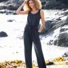 Celtic & Co. Navy Blue Linen And Cotton Sleeveless Jumpsuit