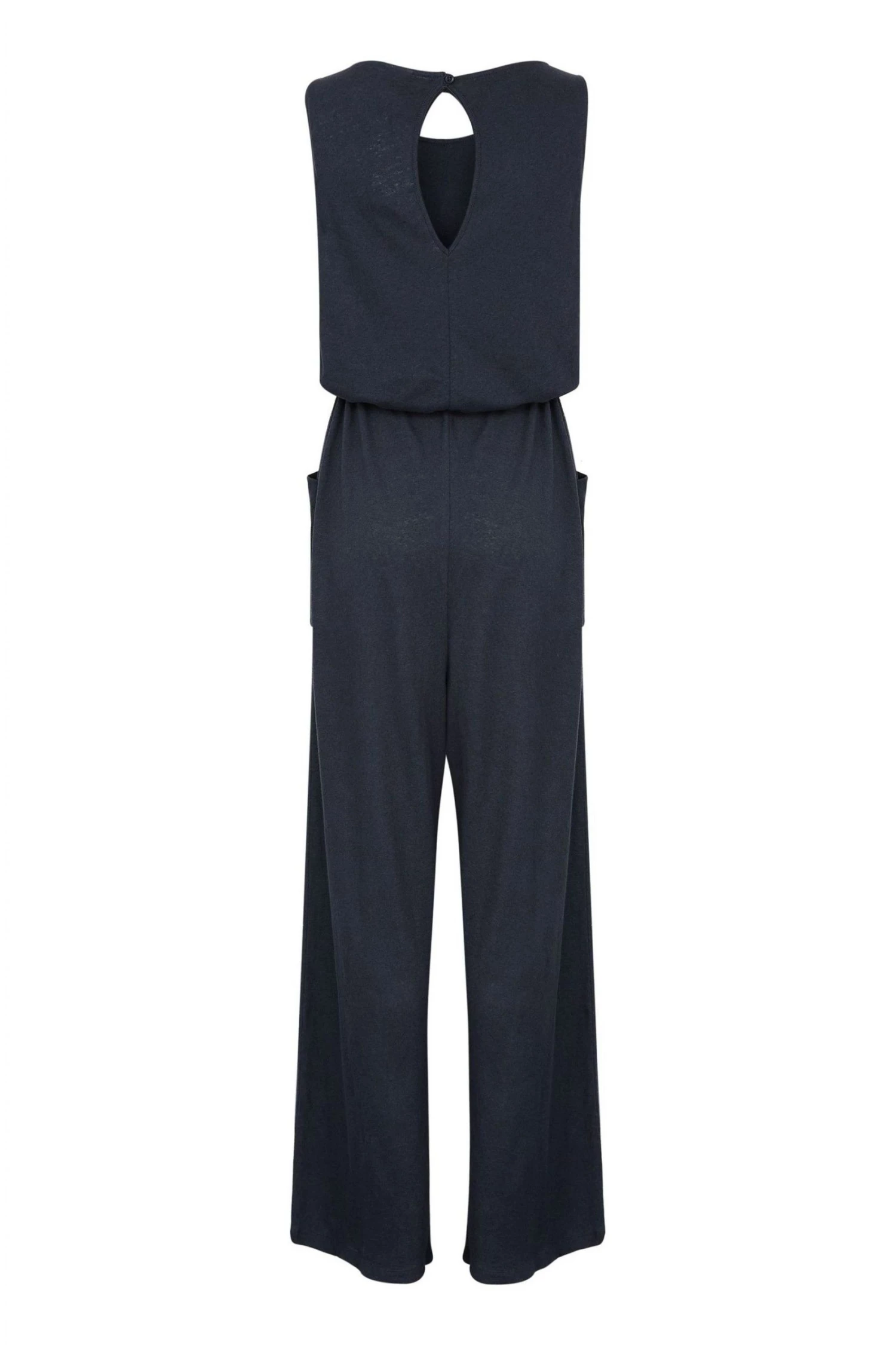 Celtic & Co. Navy Blue Linen And Cotton Sleeveless Jumpsuit 5 Celtic & Co. Navy Blue Linen And Cotton Sleeveless Jumpsuit - Image 3