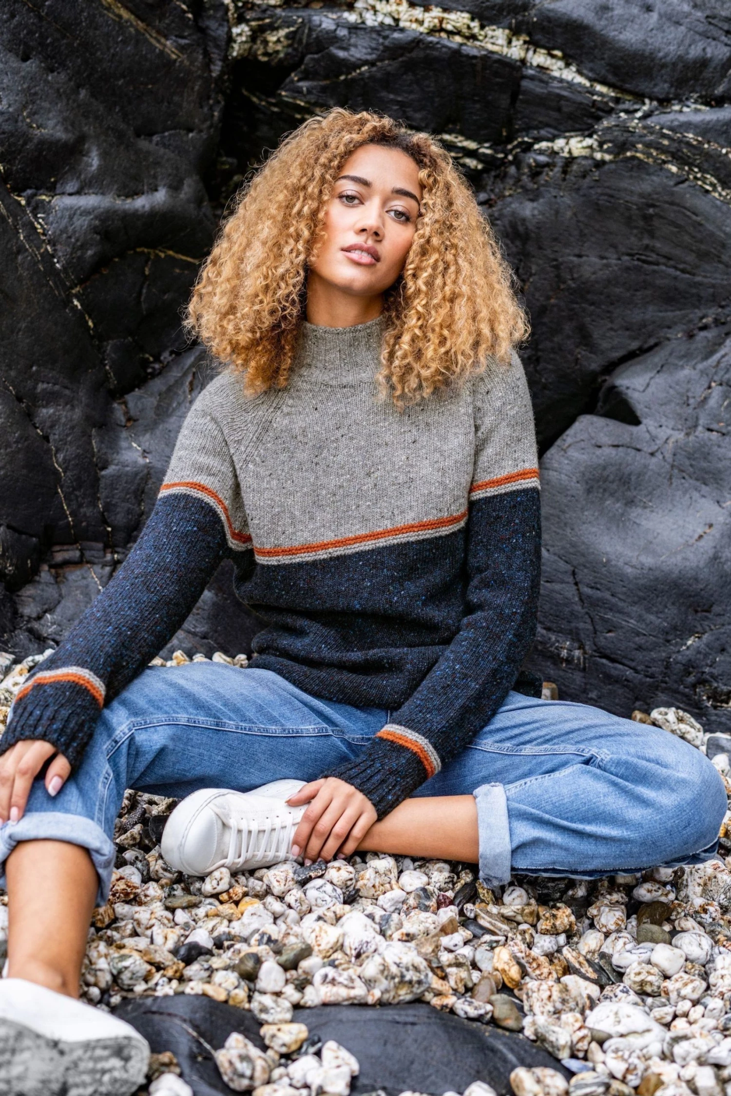 Celtic & Co. Navy Colourblock Flecked Funnel Neck Jumper 3 Celtic & Co. Navy Colourblock Flecked Funnel Neck Jumper