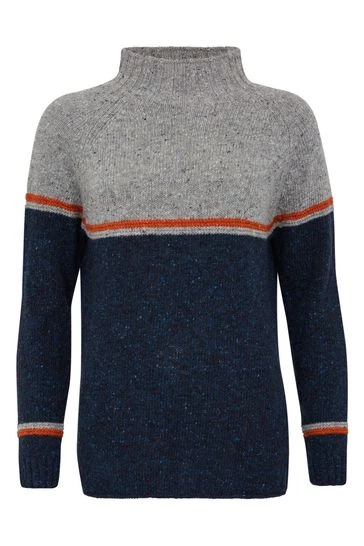 Celtic & Co. Navy Colourblock Flecked Funnel Neck Jumper 7 Celtic & Co. Navy Colourblock Flecked Funnel Neck Jumper - Image 5