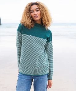 Celtic & Co. Celtic & Co Blue Icelandic Stripe Felted Funnel Neck Jumper