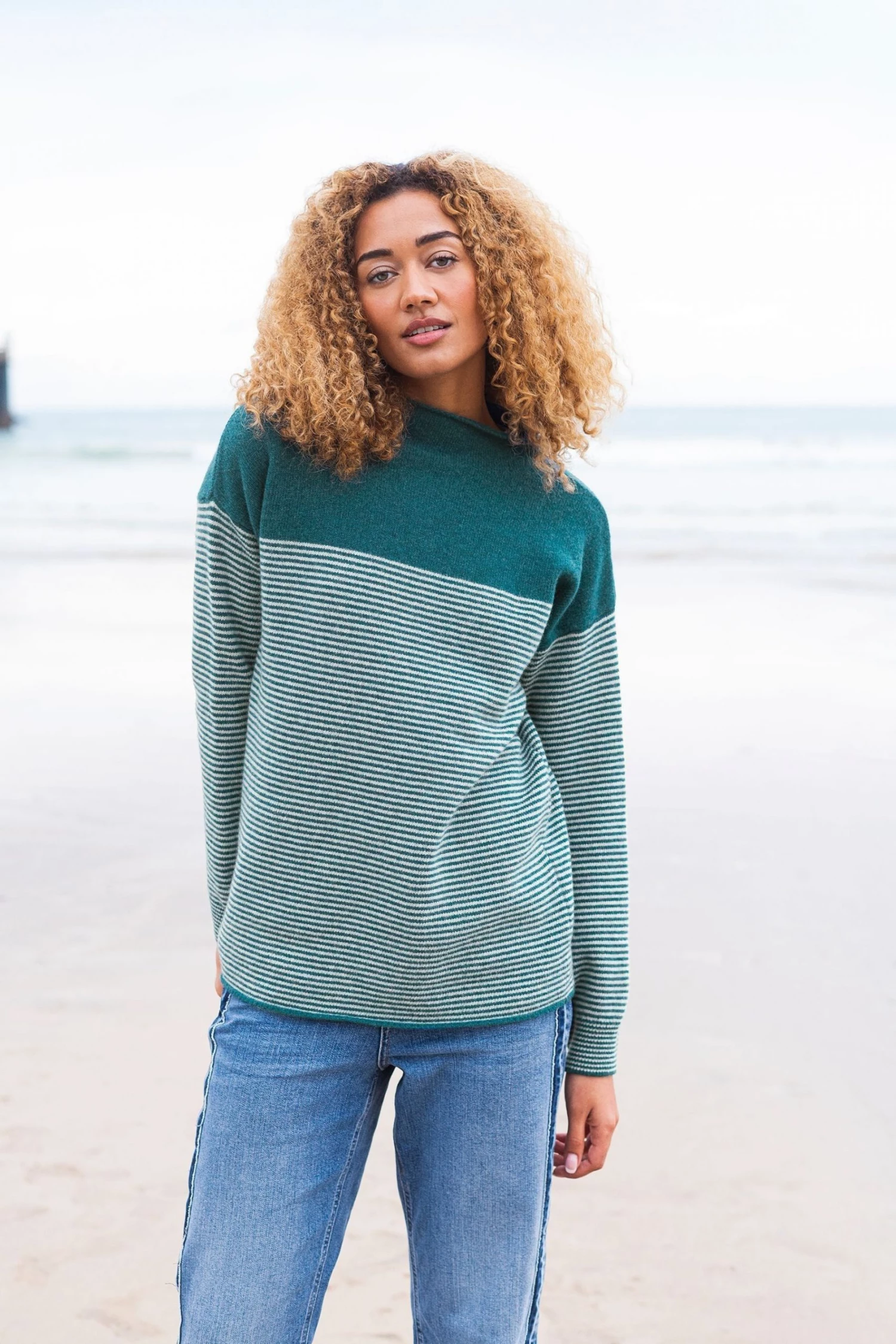Celtic & Co. Celtic & Co Blue Icelandic Stripe Felted Funnel Neck Jumper 3 Celtic & Co. Celtic & Co Blue Icelandic Stripe Felted Funnel Neck Jumper