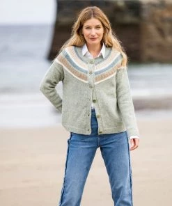 Celtic & Co. Green Shetland Statement Yoke Cardigan