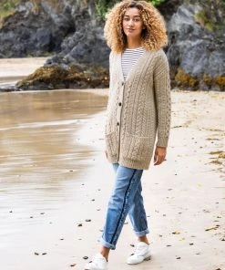 Celtic & Co. Natural Oatmeal Cable Boyfriend Cardigan