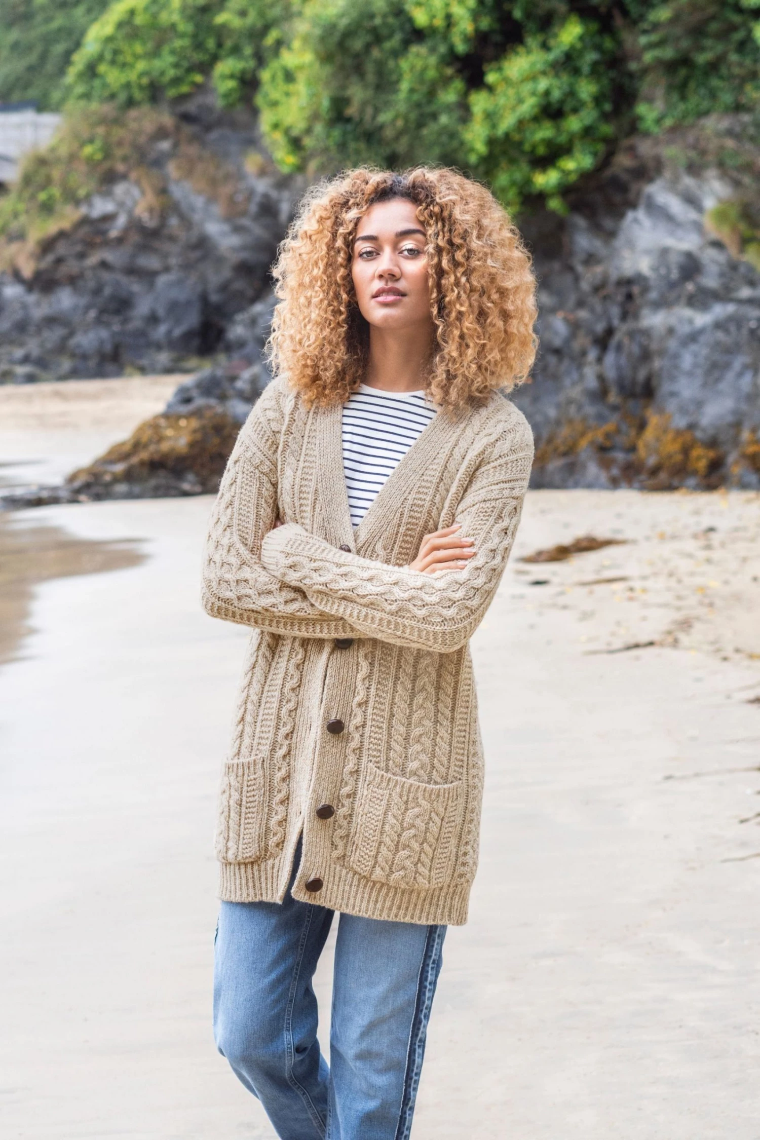 Celtic & Co. Natural Oatmeal Cable Boyfriend Cardigan 4 Celtic & Co. Natural Oatmeal Cable Boyfriend Cardigan - Image 2