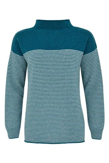Celtic & Co. Celtic & Co Blue Icelandic Stripe Felted Funnel Neck Jumper 8 Celtic & Co. Celtic & Co Blue Icelandic Stripe Felted Funnel Neck Jumper - Image 6